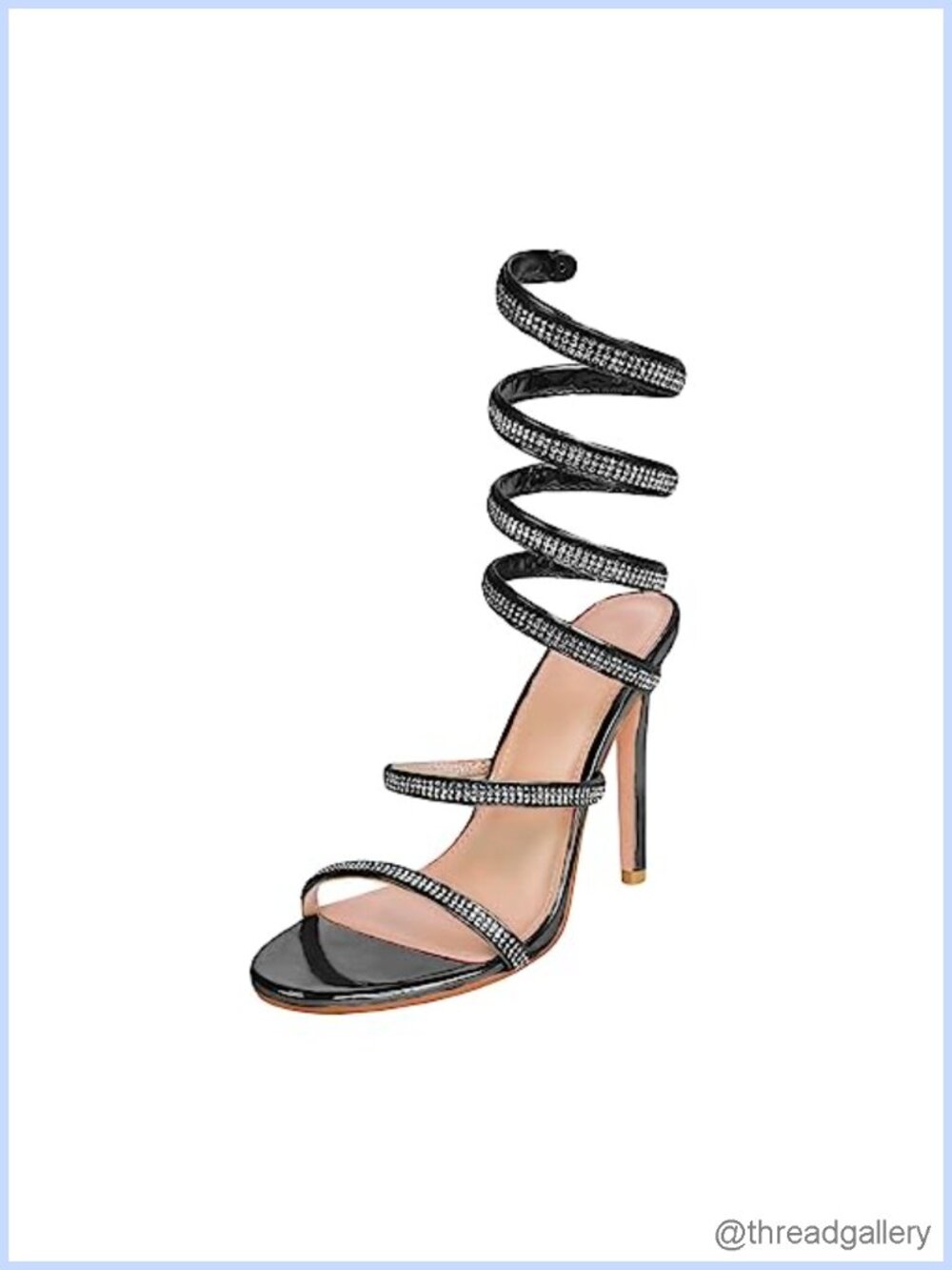 Rhinestone Ankle Wrap Heeled Sandals Faux Leather Gladiator Evening Party